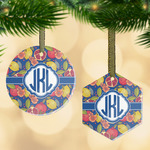 Pomegranates & Lemons Flat Glass Ornament w/ Monogram