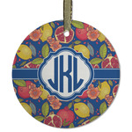 Pomegranates & Lemons Flat Glass Ornament - Round w/ Monogram