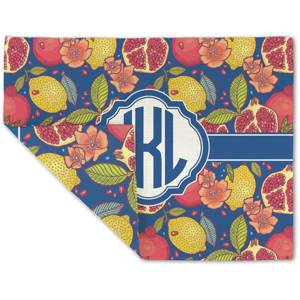 Custom Pomegranates & Lemons Double-Sided Linen Placemat - Single w/ Monogram