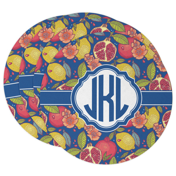 Custom Pomegranates & Lemons Round Paper Coasters w/ Monograms