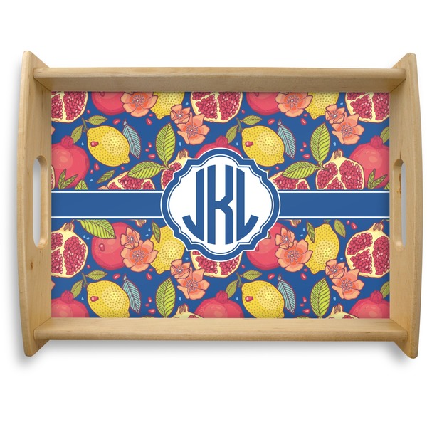 Custom Pomegranates & Lemons Natural Wooden Tray - Large (Personalized)