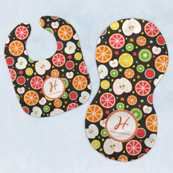 Apples & Oranges Baby Bib & Burp Set w/ Name and Initial