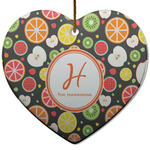 Apples & Oranges Heart Ceramic Ornament w/ Name and Initial