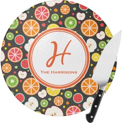 Apples & Oranges Round Glass Cutting Board - Medium (Personalized)