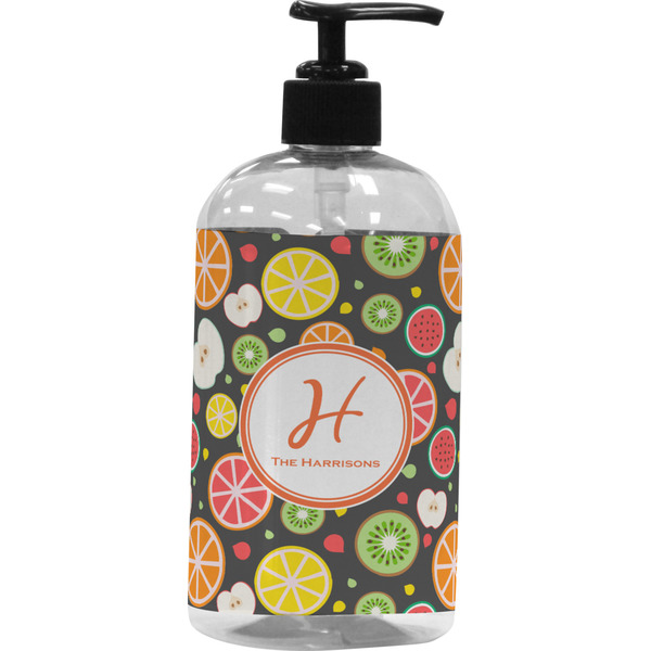 Custom Apples & Oranges Plastic Soap / Lotion Dispenser (16 oz - Large - Black) (Personalized)