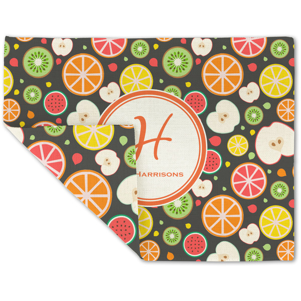 Custom Apples & Oranges Double-Sided Linen Placemat - Single w/ Name and Initial