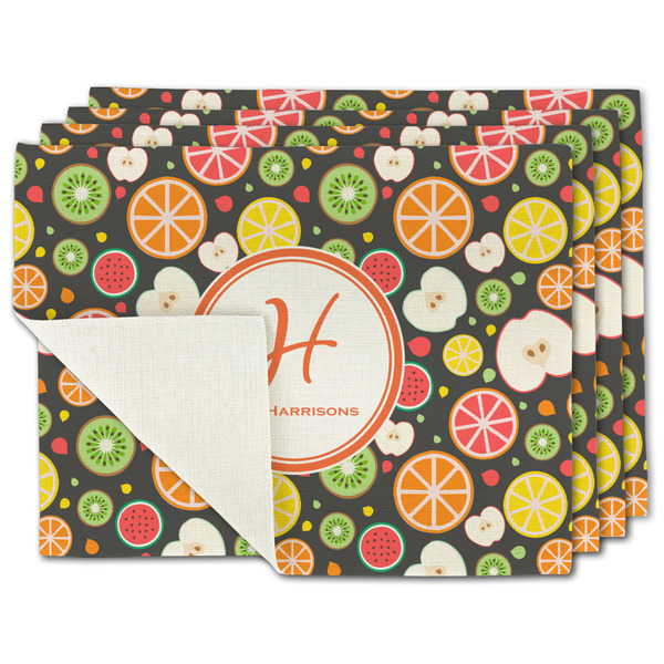 Custom Apples & Oranges Single-Sided Linen Placemat - Set of 4 w/ Name and Initial