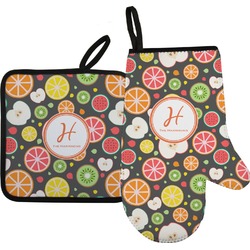 Apples & Oranges Right Oven Mitt & Pot Holder Set w/ Name and Initial