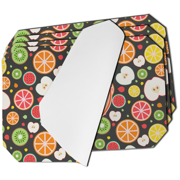 Custom Apples & Oranges Dining Table Mat - Octagon - Set of 4 (Single-Sided) w/ Name and Initial