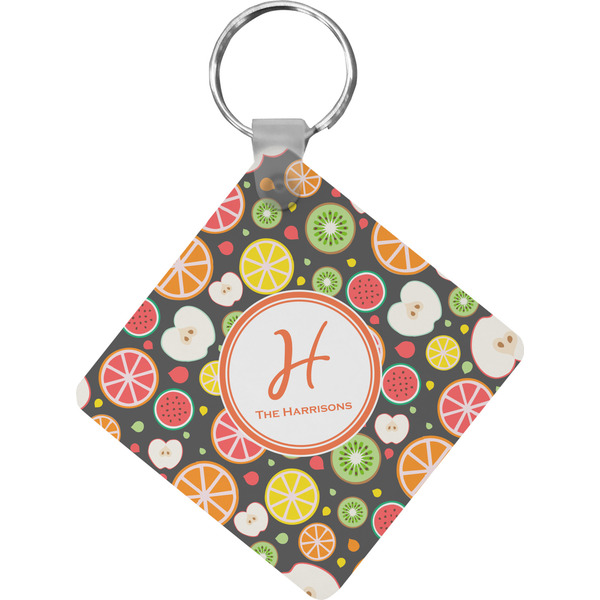 Custom Apples & Oranges Diamond Plastic Keychain w/ Name and Initial