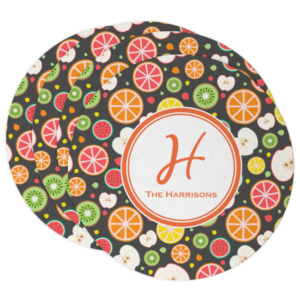 Custom Apples & Oranges Round Paper Coasters w/ Name and Initial