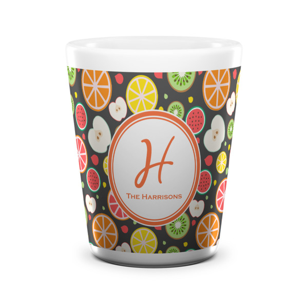 Custom Apples & Oranges Ceramic Shot Glass - 1.5 oz - White - Single (Personalized)