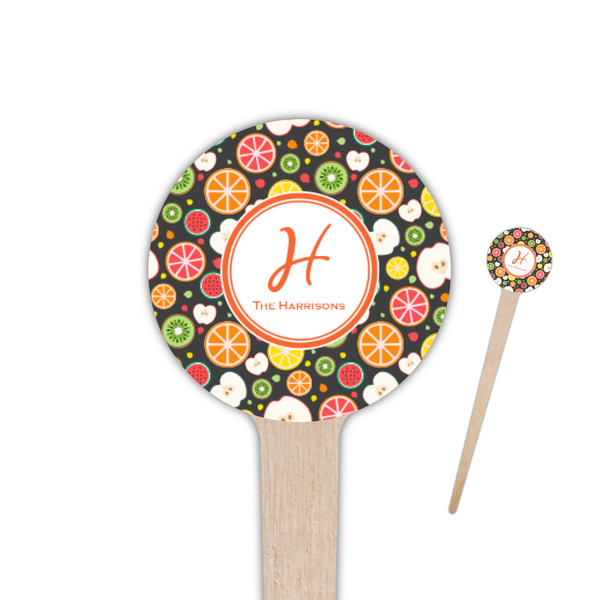 Custom Apples & Oranges 4" Round Wooden Food Picks - Double Sided (Personalized)