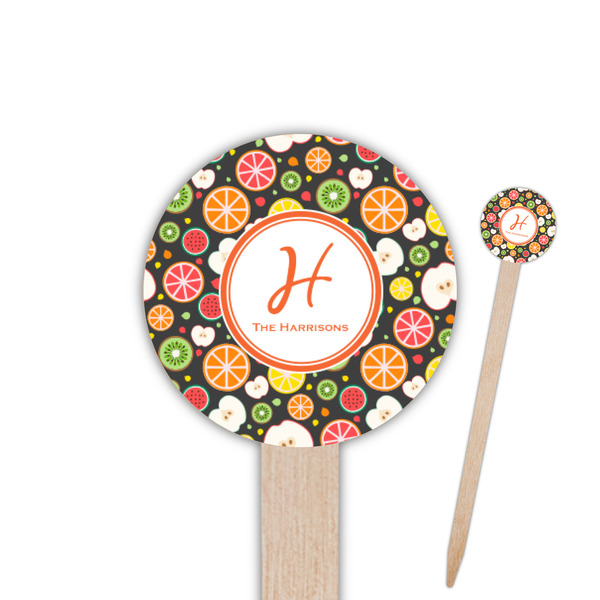 Custom Apples & Oranges 6" Round Wooden Food Picks - Double Sided (Personalized)