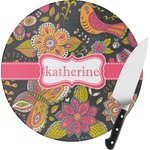 Birds & Butterflies Round Glass Cutting Board - Small (Personalized)