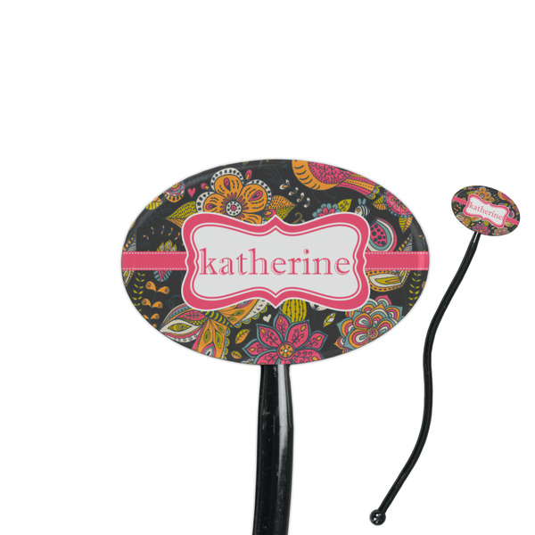 Custom Birds & Butterflies 7" Oval Plastic Stir Sticks - Black - Single Sided (Personalized)