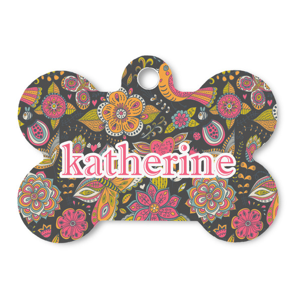 Custom Birds & Butterflies Bone Shaped Dog ID Tag (Personalized)