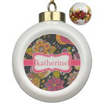 Birds & Butterflies Ceramic Ball Ornaments - Poinsettia Garland (Personalized)