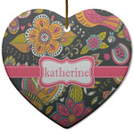 Birds & Butterflies Heart Ceramic Ornament w/ Name or Text