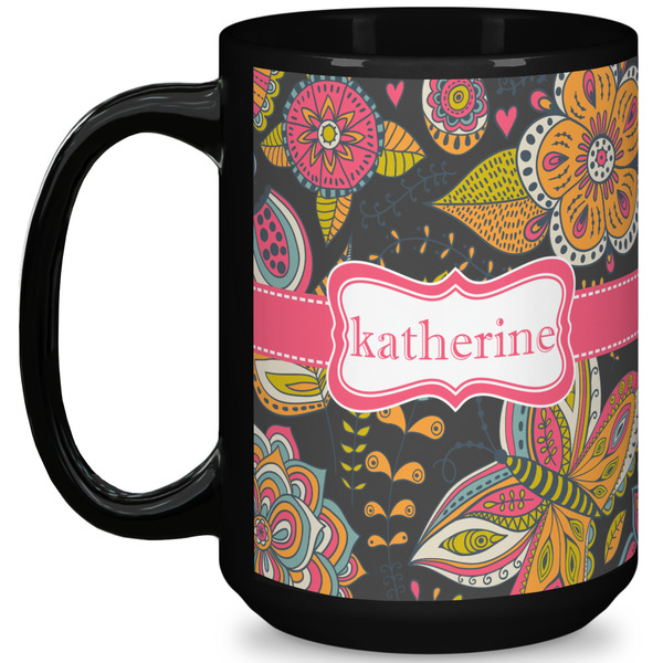 Custom Birds & Butterflies 15 Oz Coffee Mug - Black (Personalized)