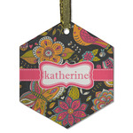 Birds & Butterflies Flat Glass Ornament - Hexagon w/ Name or Text