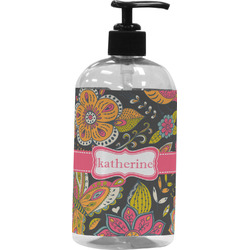 Birds & Butterflies Plastic Soap / Lotion Dispenser (16 oz - Large - Black) (Personalized)