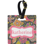 Birds & Butterflies Plastic Luggage Tag - Square w/ Name or Text