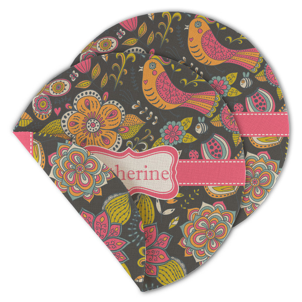 Custom Birds & Butterflies Round Linen Placemat - Double Sided - Set of 4 (Personalized)