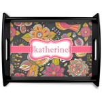 Birds & Butterflies Black Wooden Tray - Large (Personalized)