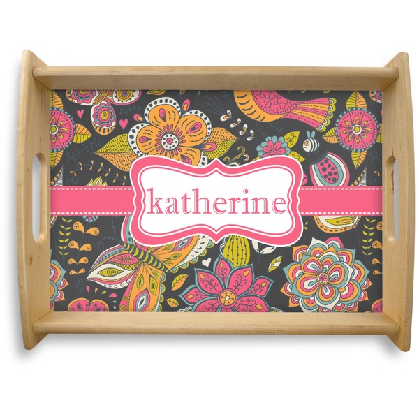 Custom Birds & Butterflies Natural Wooden Tray - Large (Personalized)