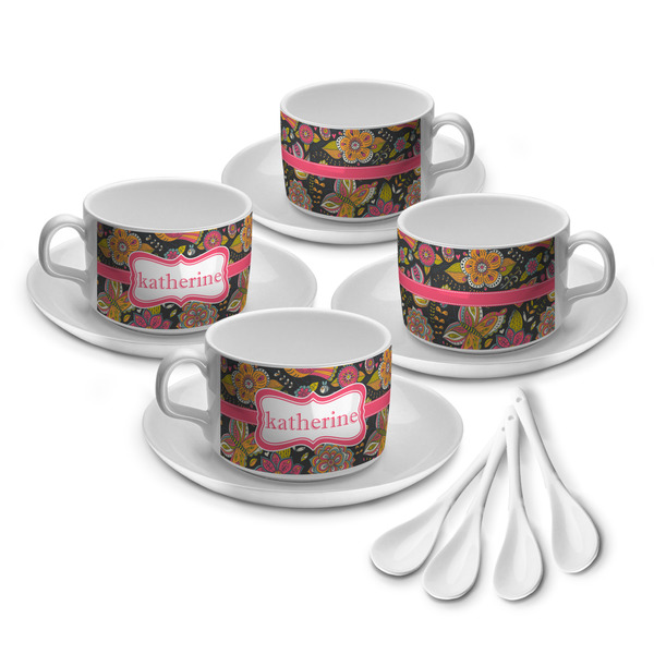 Custom Birds & Butterflies Tea Cup - Set of 4 (Personalized)