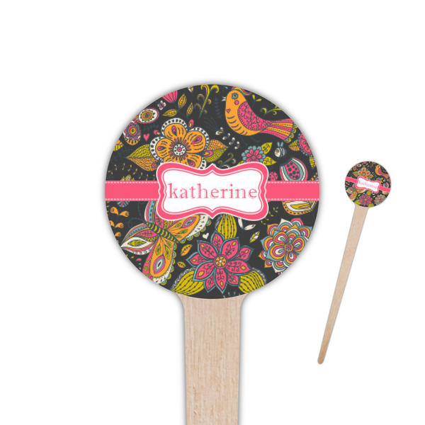 Custom Birds & Butterflies 4" Round Wooden Food Picks - Single Sided (Personalized)