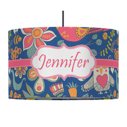 Owl & Hedgehog 12" Drum Pendant Lamp - Fabric (Personalized)