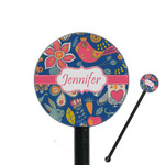 Owl & Hedgehog 5.5" Round Plastic Stir Sticks - Black - Double Sided (Personalized)