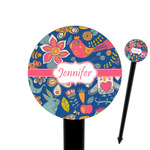 Owl & Hedgehog 6" Round Plastic Food Picks - Black - Double Sided (Personalized)