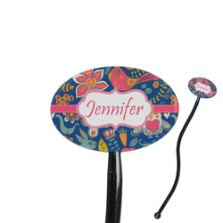 Owl & Hedgehog 7" Oval Plastic Stir Sticks - Black - Single Sided (Personalized)