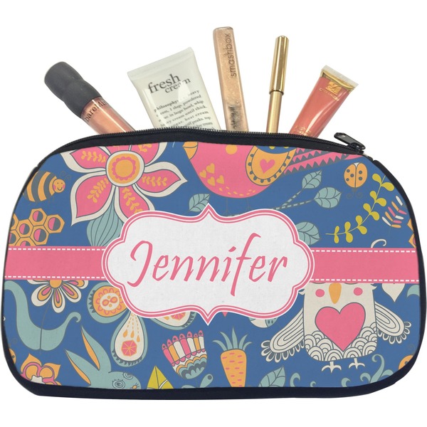 Custom Owl & Hedgehog Makeup / Cosmetic Bag - Medium (Personalized)