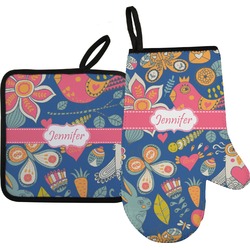 Owl & Hedgehog Right Oven Mitt & Pot Holder Set w/ Name or Text