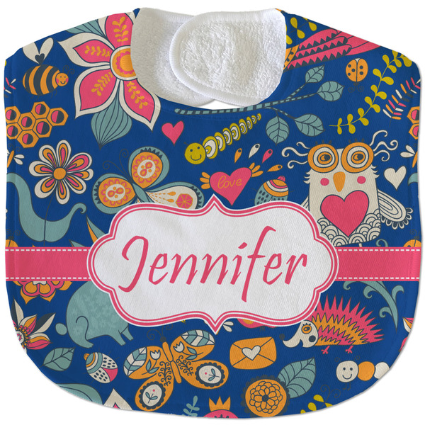 Custom Owl & Hedgehog Velour Baby Bib w/ Name or Text