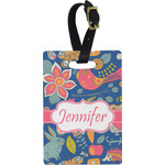 Owl & Hedgehog Plastic Luggage Tag - Rectangular w/ Name or Text