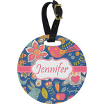 Owl & Hedgehog Plastic Luggage Tag - Round (Personalized)