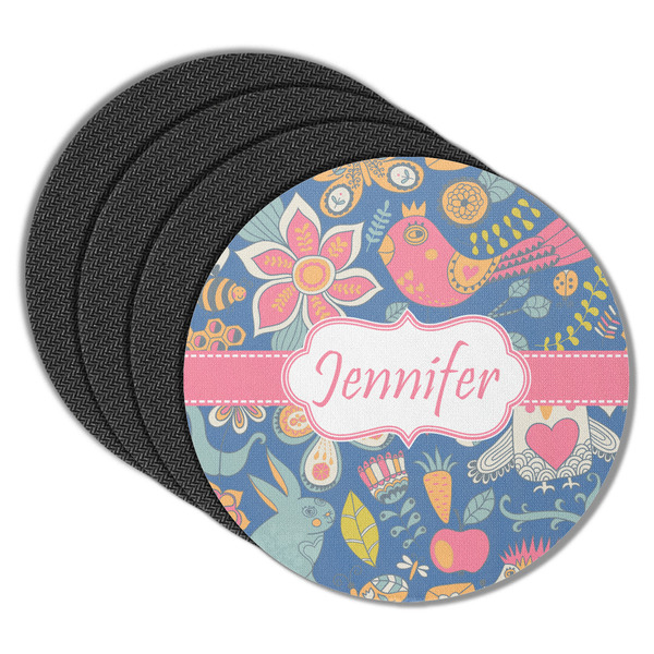 Custom Owl & Hedgehog Round Rubber Backed Coasters - Set of 4 (Personalized)