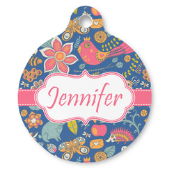 Owl & Hedgehog Round Pet ID Tag - Large (Personalized)