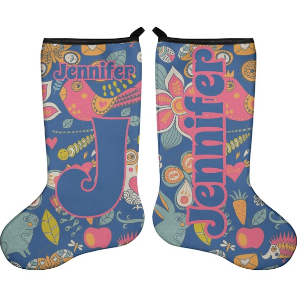 Custom Owl & Hedgehog Holiday Stocking - Double-Sided - Neoprene (Personalized)