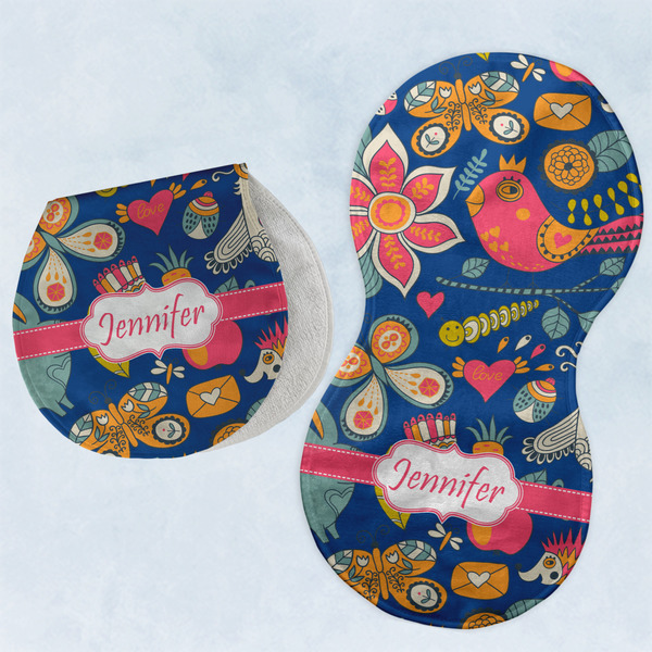 Custom Owl & Hedgehog Burp Pads - Velour - Set of 2 w/ Name or Text