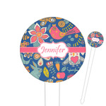 Owl & Hedgehog 6" Round Plastic Food Picks - White - Single Sided (Personalized)