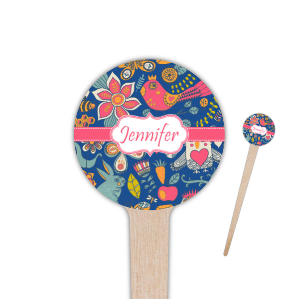 Custom Owl & Hedgehog 4" Round Wooden Food Picks - Single Sided (Personalized)