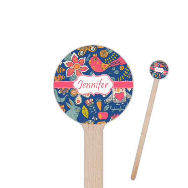 Custom Owl & Hedgehog 7.5" Round Wooden Stir Sticks - Double Sided (Personalized)