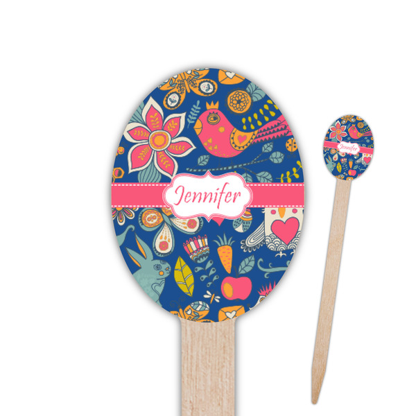 Custom Owl & Hedgehog Oval Wooden Food Picks - Double Sided (Personalized)