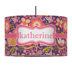 Birds & Hearts 12" Drum Pendant Lamp - Fabric (Personalized)